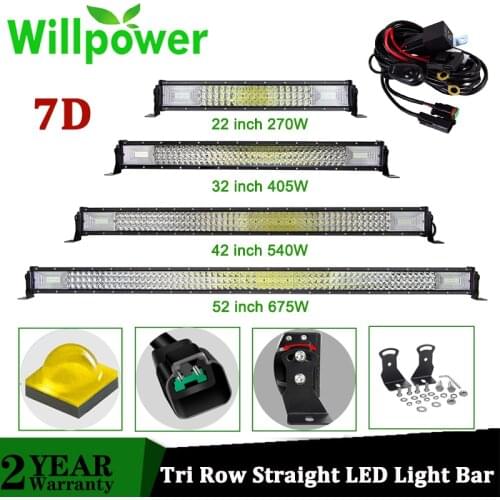 Willpower 22" 32" 42" 52" inch 540 675W Tri Row LED Light Bar with DT Connector Offroad 4x4 Tractor Boat Truck SUV ATV 4WD