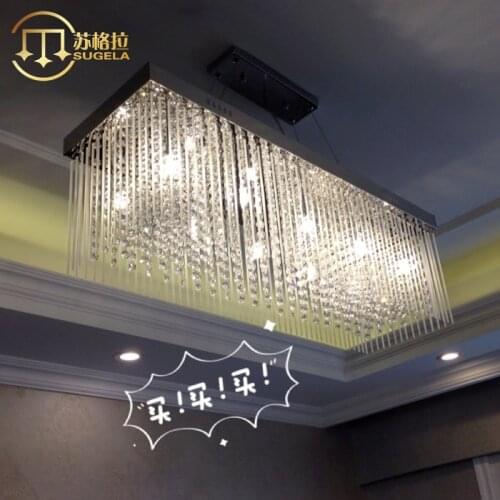 Modern minimalist crystal chandelier white purple black rectangular restaurant led lamp