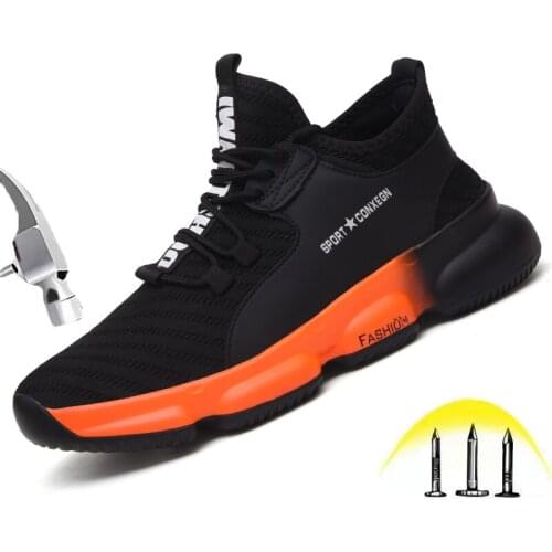 Ultra-light Steel toe Safety Shoes Men Women Autumn Breathable Lightweight Wear resistant Soft Sole Puncture Proof Work Shoes