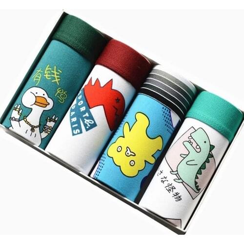 4pcs/Lot Male Underwear Lovely Cartoon Funny Underpants Man Ice Silk Boxers Men Boxer Shorts Breathable Smooth Family Panties