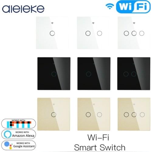 EU UK WiFi Smart Wall Light Switch Glass Panel Touch Smart Life Tuya Wireless Remote Control Work with Alexa Google Home
