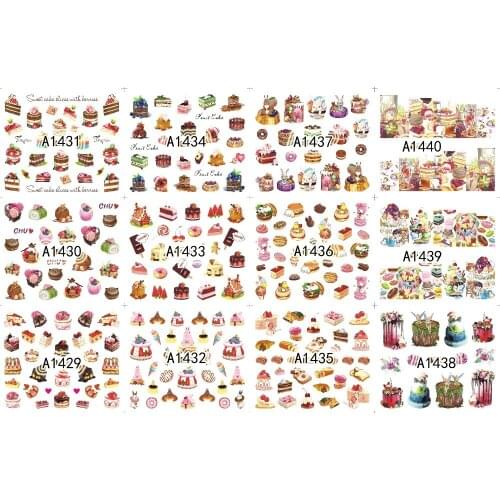 UPRETTEGO 12 PACKS / LOT NAIL ART BEAUTY WATER DECAL SLIDER NAIL CUTE CARTOON BIRTHDAY CAKE CHEESE DESSERT TIRAMISU A1429-1440