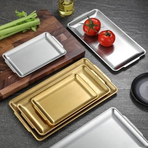 Thickened 304 Stainless Steel Plate Korean Barbecue Sushi Plates Flat Serving Dishes Rectangular Cake Tray