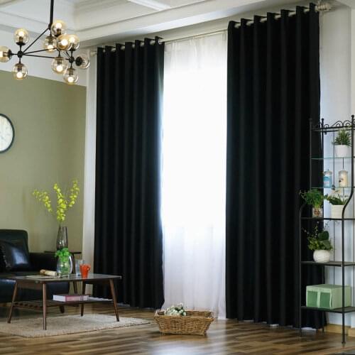 Blackout solid black grey Eyelet Curtains Thermal Insulated Grommets Drapes Window Treatment for living room bedroom windows