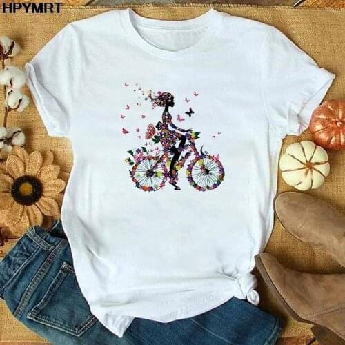 New hot sale Aesthetic bike print kawaii cartoon T-shirt women casual graphics short-sleeved T shirt summer Tshirt Tops Clothing