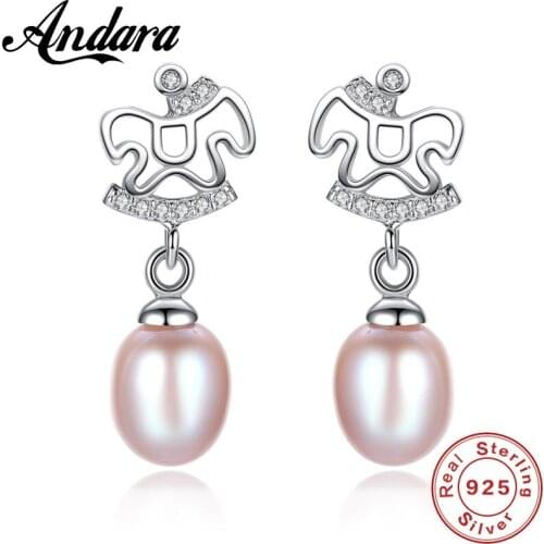 2018 New 100% Natural Freshwater Pearl Long Earrings 925 Sterling Silver Jewelry Pony Zircon Earring for Women Gift