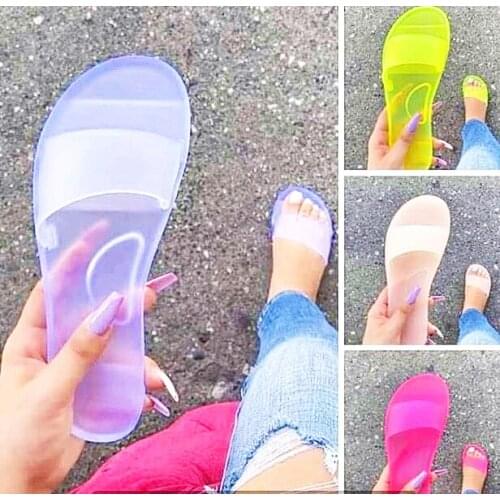 2021 European and American Summer Transparent Crystal Sandals and Slippers Flat-heeled Flip-flops Womens Slippers