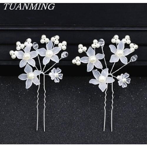 Plastic Flower Hair Sticks Pearl Bride Hair Pins Wedding Hair Accessories Kanzashi Womens Decorations Hairpins