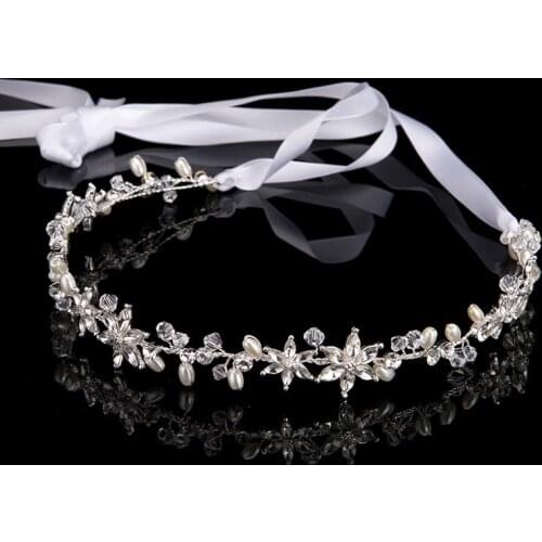 Clear Crystal Wedding Tiara Headband Beaded Flower Prom Bridal Hair Band Gold Leaf Pearl Bride Headpiece For Women Hair Jewelry