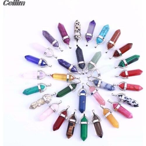 10pcs Healing Point Chakra Natural Stone Pendants Quartz Crystal Bullet Shape Stone DIY Pendulum Charms Beads For Jewelry Making