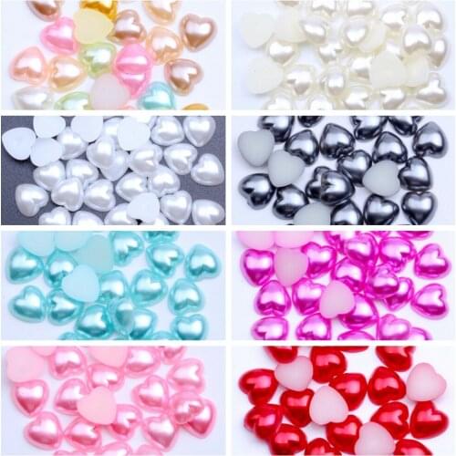 1000PCS 4MM Multicolor Pearl Trim DIY Resin Half Heart Pearl Beads Flat Back Rhinestones Gems Pearl Beads Nail Art Decoration G