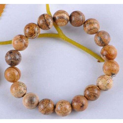 12MM Picture Stone Round Beads Bracelet Bangle Stretch Jewelry 8 Inch
