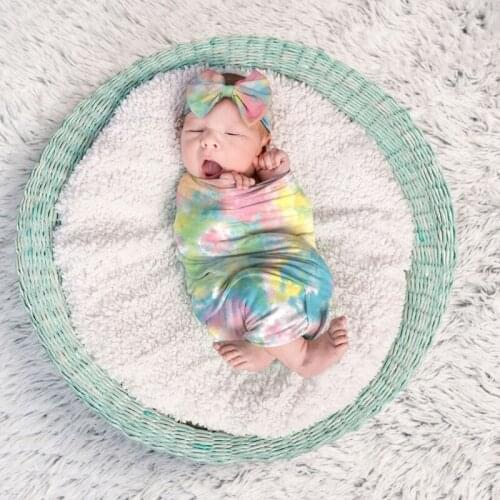 2 Pcs Baby Gradient Printed Receiving Blanket Headband Set Swaddle Wrap Hair Band Headwrap Newborn Photography Props