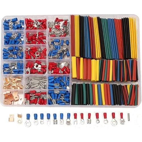 350 PCS Crimp Terminals Butt connectors & 328 PCS 2:1 Heat Shrink Tubing Assorted Insulation Shrinkable Sleeving Tubes Set