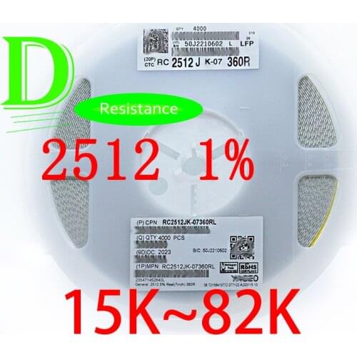 50PCS SMD Resistor 2512 1% RC2512FK-07 Series 15K 16K 18K 20K 22K 24K 27K 30K 33K 36K 39K 43K 47K 49.9K 51K 56K 62K 68K 75K 82K