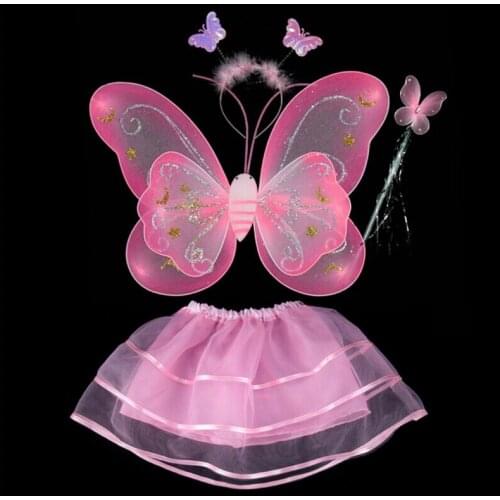 500set/lot wholesale Freeshipping Carnival costumes Single layer Fairy Wings Set with Tutu 6 colors mix 4pcs in one set