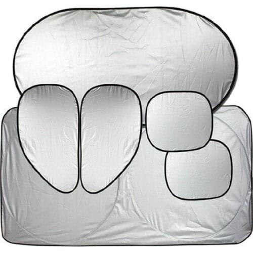 6pcs Summer Car Sunshade Front Rear Windshield Side Windows Sunlight Reflective Sun Shade with Silver Coated for Universal