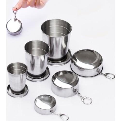 60ml 150ml Creative Stainless Steel Camping Folding Cup Portable Outdoor Travel Demountable Collapsible Cup with Keychain