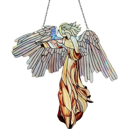 Acrylic Angel Statue Ornament Stained Glass Art Window Hanging Angel Pendant Home Decoration For Courtyard Garden