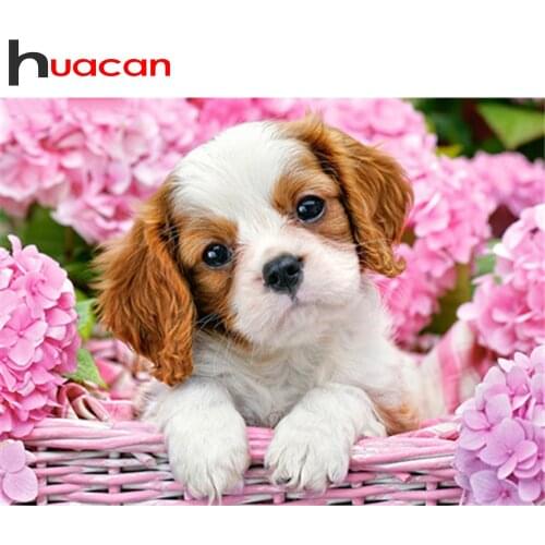 Huacan 5D DIY Diamond Painting Cross Stitch Dog Diamond Mosaic Embroidery Flower Animals Paintings For Interior Creative Hobbies