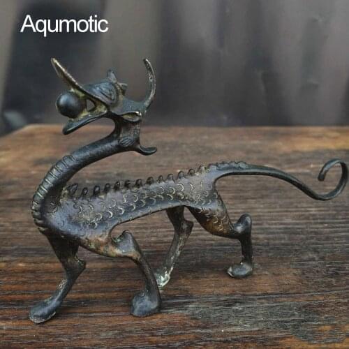 Aqumotic Mythical Beast Decoration Copper Dragon Metal Chinese Style Feng Shui Decor Antique Mascot Lucky Charm