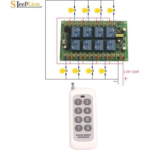 Sleeplion AC 110V 220V 8 Ch RF Wireless Remote Control Switch LED Light Bulb Switch 220V System Receiver For Motor Pump Fan