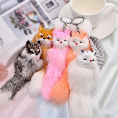 Fluffy Animal Cartoon Fox Keychain Cute Pendant Car Key Ring Chains Holder
