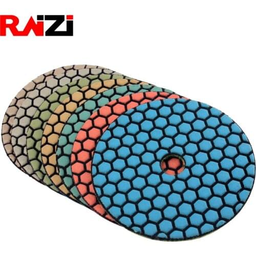 Raizi 4, 5 Inch Diamond Dry Polishing Pads For Concrete Granite Marble Grit 50-3000 Flexible Stone Polishing Sanding Disc Tool