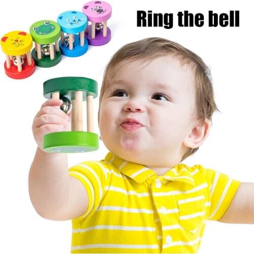 Wooden hand-held rattle toy solid color musical instrument bell hand-held cylindrical puzzle fun emotional toy rattle kids toys