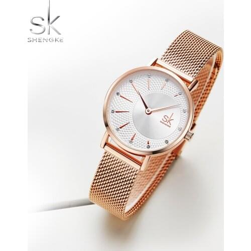 Shengke Quartz Watch Women Mesh Stainless Steel Watchband Casual Wristwatch Japan Movement Bayan Kol Saati Reloj Mujer 2020