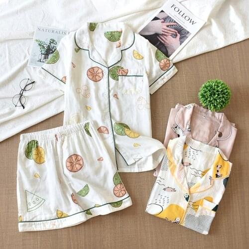 Summer Pyjamas Women Cotton Short Sleeves Ladies Pajama Sets Shorts Cute Fresh Fruits Japanese Simple Sleepwear Homewear Pijamas