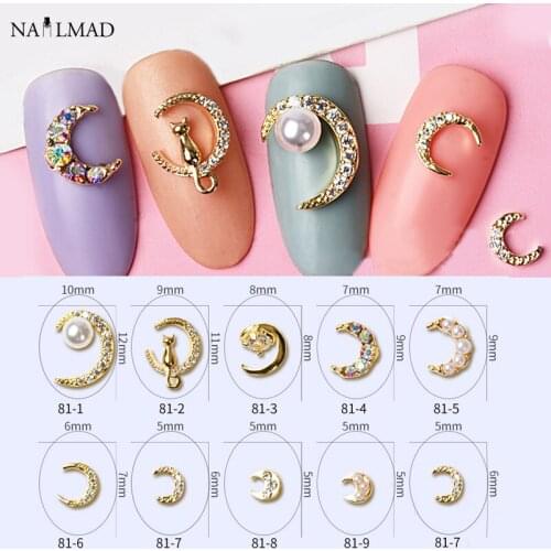 5pcs Metal Moon Nail Art Decoration Metal 3D Nail Stud Bowknot Pearl Nail Charm Decoration DIY Nail Accessory