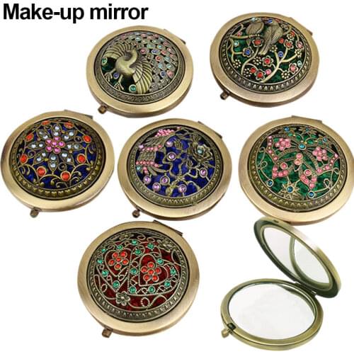 Dropshipping Folding Pocket Mirror Round Compact Double-sided Vintage Hollow Makeup Mirrors Chinese Style Beauty Tools SMJ