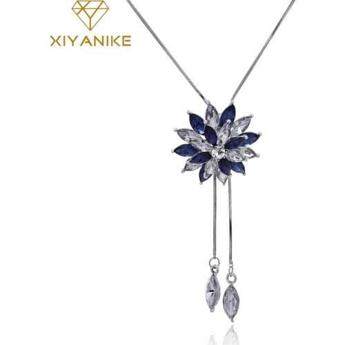 XIYANIKE Fashion Elegant Sweater Chain Long Crystal Snow Pendant Water Drop Accessories Long Decoration Necklace Jewelry N151