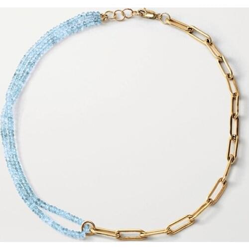 Fashion blue beaded necklace For Women Gifts Asymmetric Choker handmade punk gold-color chain Party Jewelry 2020 цепочка ожерель