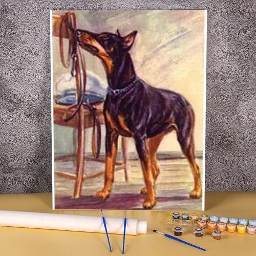 Animal Dog Doberman DIY Paint By Numbers Kit Acrylic Paints 40*50 Picture By Numbers Photo Wall Decoration Children Drawing
