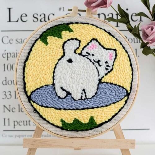 Cute Cat Punch Needle Kits for Beginner, Unique Handmade Craft, DIY Embroidery Kit, Yarn Punch Kit, Rug Hooking Design Kit