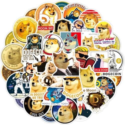 10/30/50pcs/pack Dogecoin mining Cartoon Graffiti Stickers For Notebook Motorcycle Skateboard Computer Mobile phone Suitcase Car