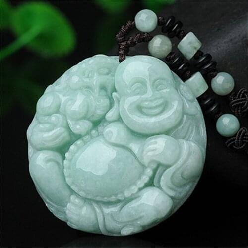 Natural Emerald Maitreya Buddha Jade Pendant Beads Necklace Charm Jewellery Fashion Hand-Carved Man Woman Luck Amulet New