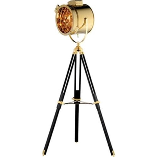 Nordic Gold Silver Wooden Studio Retro Tripod creative stage Floor Light living room Searchlight stainless steel Floor Lamp