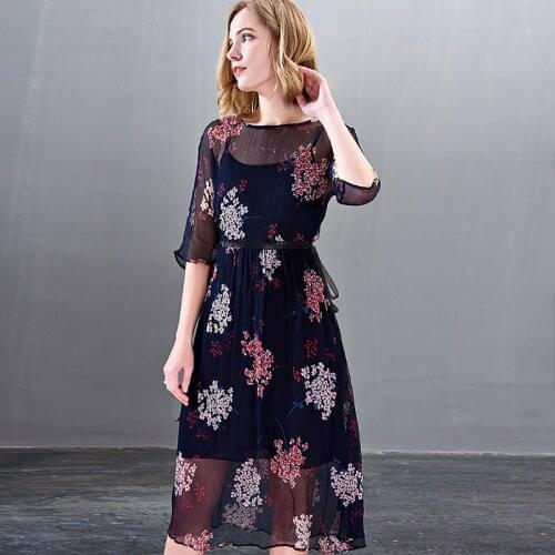 100% Silk Dress, Slim Silk Dress, Middle Sleeve