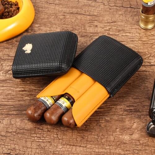 Portable COHIBA Cigar Humidor Box Travel Cigar Case Leather 3 Cigar Tubes Holder Accessories Gift Box Smoker Gadget