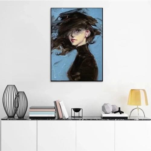 Sexy Woman on Blue Background Modern Posters and Prints Canvas Art Painting Girl Abstract Figure for Living Room Home Decoration