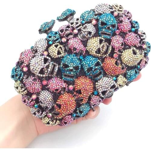 Luxury Three-Dimensional Colorful Skull Evening Dress Bag Ladies Party Hand Makeup Coin Purse