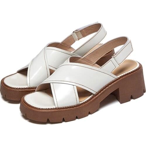 EGTPINAOP Sandals Women Summer New2021Retro Roman Style Genuine Leather Sheepskin PlatformSandals Rubber Sole Fish MouthShoes