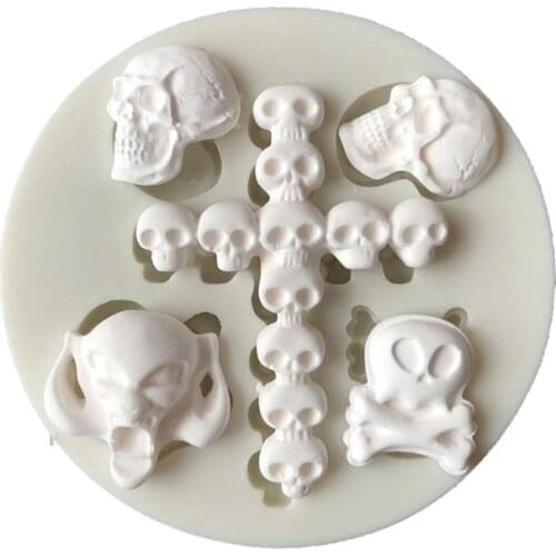 3D Skeleton Head Skull Silicone DIY Chocolate Candy Molds Party Cake Decoration Mold Pastry Halloween Baking Decoration Tools