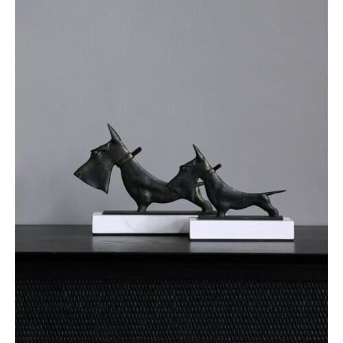 MODERN NORDIC CAST IRON DOG SCULPTURE STATUE ART CRAFT DECOR ANIMAL SCULPTURE GIFT HOME MARBLE DECORATION FURNISHING ACCESSORIES