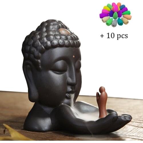 T Antique Backflow Incense Burner Zen Ceramic Monk Set for Incense Cones Censer Living Room Ornaments Buddha Incense Holder