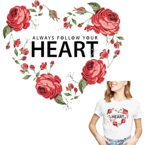 Heat thermo vinyl transfer Iron on transfer for clothing red rose heart badge iron on patch stickers on clothes diy applique