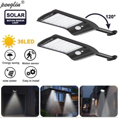 36 Led Solar Motion Sensor Wall Light Outdoor Street Lamp with Remote Control Waterproof Garden Street Lamp Adjustable Angle
